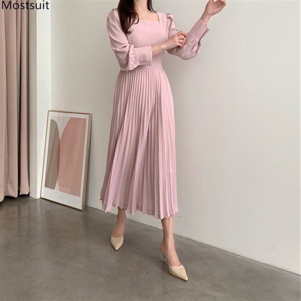 autumn korean women dress elegant long sleeve tunic slim square collar pleated dresses pink beige vestido de festa 210518, Black;gray
autumn korean women dress elegant long sleeve tunic slim square collar pleated dresses pink beige vestido de festa 210518, Black;gray
