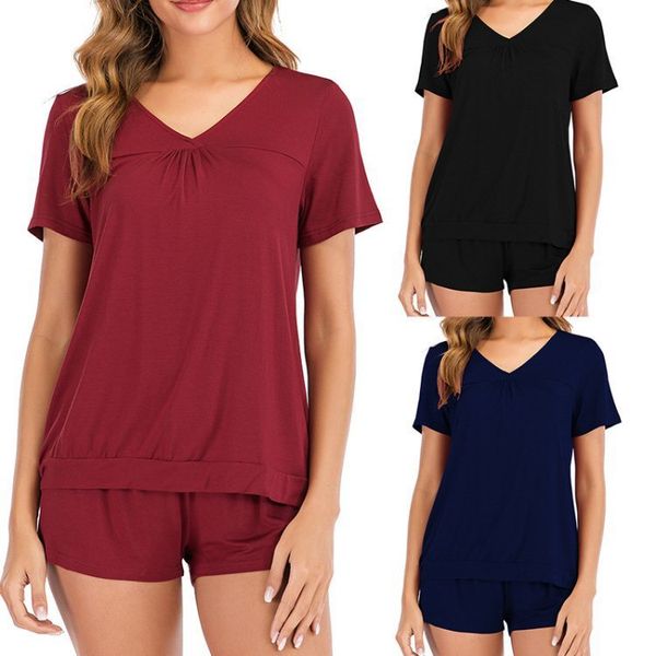 women's sleepwear 333# solid color pajamas simple short sleeve suit, Black;red
women's sleepwear 333# solid color pajamas simple short sleeve suit, Black;red