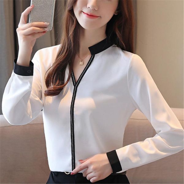 women's blouses & shirts 2021 autumn fashion women and long sleeve chiffon solid v-neck office ladies loose slim clothing blusas, White
women's blouses & shirts 2021 autumn fashion women and long sleeve chiffon solid v-neck office ladies loose slim clothing blusas, White