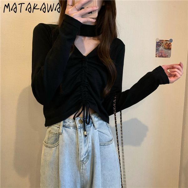 matakawa drawstring halterneck sweater women hollow out short bottoming pullovers women long-sleeved knit sweater 210513, White;black
matakawa drawstring halterneck sweater women hollow out short bottoming pullovers women long-sleeved knit sweater 210513, White;black