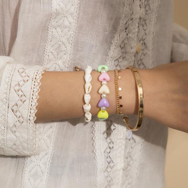 link, chain trendy girl's wrist chains 4 pcs set women's bracelets on the hand fashion handmade stranded shell heart summer bracel, Black
link, chain trendy girl's wrist chains 4 pcs set women's bracelets on the hand fashion handmade stranded shell heart summer bracel, Black