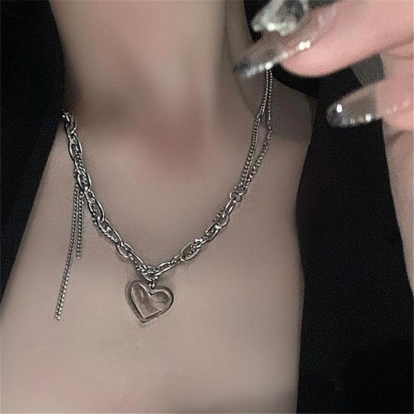 pendant necklaces street style double layers metal love heart necklace for women girls titanium steel chunky chain accessories, Silver
pendant necklaces street style double layers metal love heart necklace for women girls titanium steel chunky chain accessories, Silver