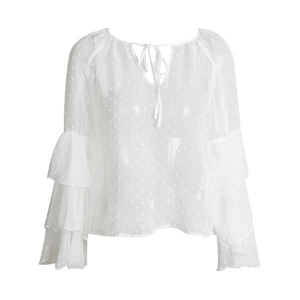 women's blouses & shirts chiffon blouse shirt women summer ruffle chemise femme lace up long sleeve blusas camisa female aq814848, White
women's blouses & shirts chiffon blouse shirt women summer ruffle chemise femme lace up long sleeve blusas camisa female aq814848, White