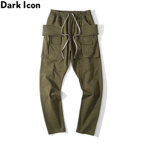 side big pockets men's pants elastic waist draw string street fashion pants for men black green 210603
side big pockets men's pants elastic waist draw string street fashion pants for men black green 210603
