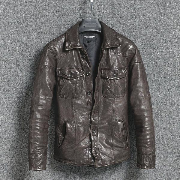 men's leather & faux genuine jacket vintage slim men motorcycle sheepskin coat short jaqueta couro, Black
men's leather & faux genuine jacket vintage slim men motorcycle sheepskin coat short jaqueta couro, Black