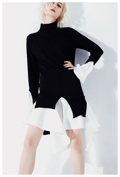 msxu female retro romantic floating casual sleeves hem irregular seam matching dress ladies'mesh, Black;gray
msxu female retro romantic floating casual sleeves hem irregular seam matching dress ladies'mesh, Black;gray