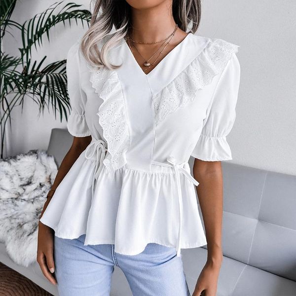 women's blouses & shirts spring summer tie-up chic solid short sleeve ruffle shirt 2021 casual women fashion elegant lace office lady, White
women's blouses & shirts spring summer tie-up chic solid short sleeve ruffle shirt 2021 casual women fashion elegant lace office lady, White