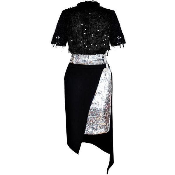 two piece dress red roosarosee designer spring summer 2021 women short sleeve sequin tassel + irregular skirt fashion suit office lady s, White 
two piece dress red roosarosee designer spring summer 2021 women short sleeve sequin tassel + irregular skirt fashion suit office lady s, White