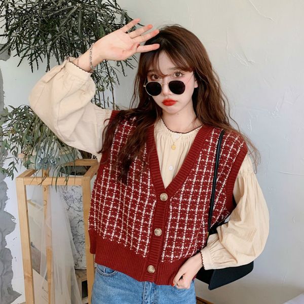 sweater vest women vintage burgundy plaid soft casual korean trendy ladies sleeveless knitwear chic daily preppy female sweaters, Black;white
sweater vest women vintage burgundy plaid soft casual korean trendy ladies sleeveless knitwear chic daily preppy female sweaters, Black;white