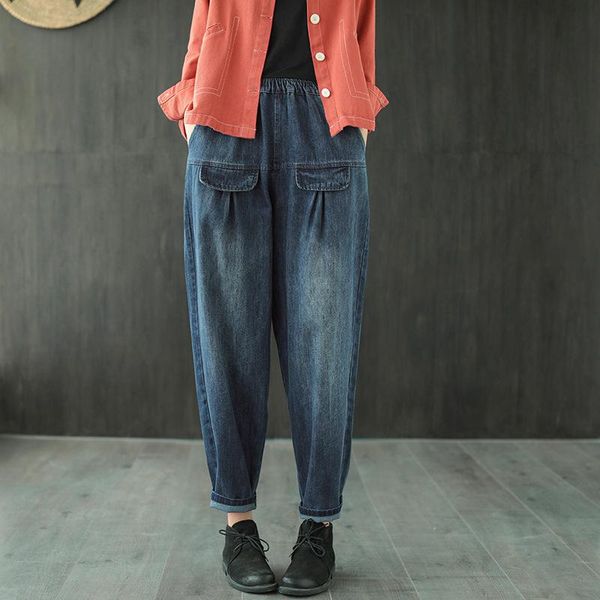 fairynatural ladies elastic waist loose jeans vintage women casual pocket bleached denim trousers 2021 autumn spring women's, Blue
fairynatural ladies elastic waist loose jeans vintage women casual pocket bleached denim trousers 2021 autumn spring women's, Blue