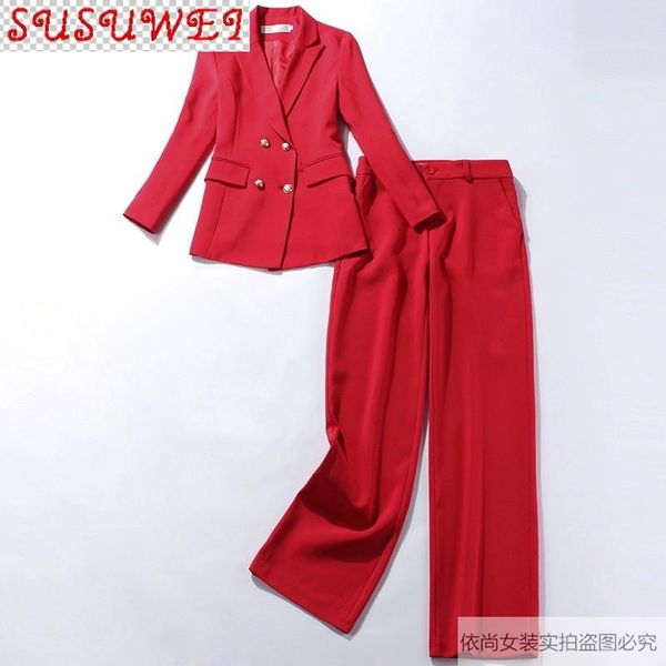 ladies office professional suit two-piece casual red jacket fashion wide-leg trousers women's two piece pants, White
ladies office professional suit two-piece casual red jacket fashion wide-leg trousers women's two piece pants, White