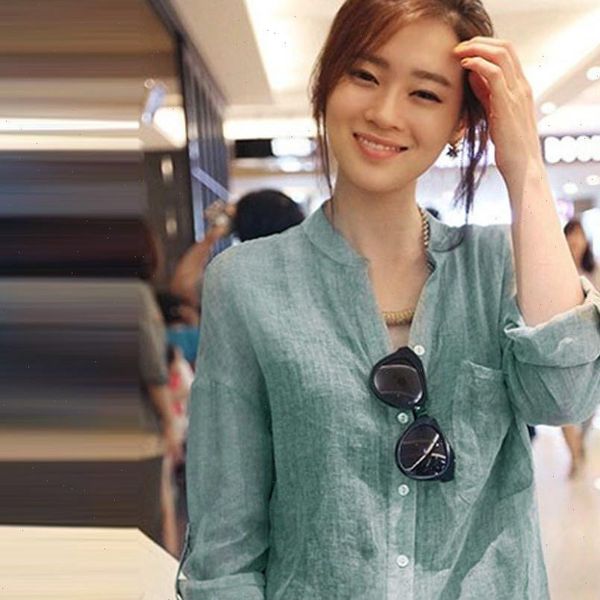 and casual women blouses three quarter sleeve stand linen solid ropa mujer, White
and casual women blouses three quarter sleeve stand linen solid ropa mujer, White