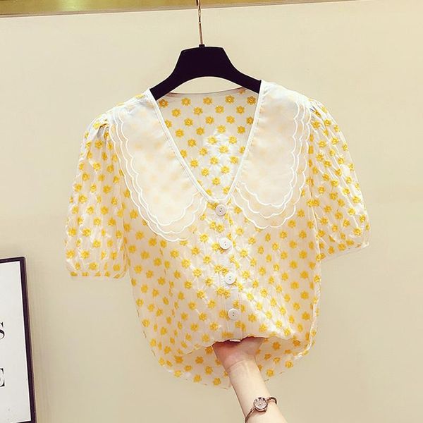 women's blouses & shirts korean style 2021 summer short sleeves floral doll collar shirt girls blouse ladies blusas a3390, White
women's blouses & shirts korean style 2021 summer short sleeves floral doll collar shirt girls blouse ladies blusas a3390, White