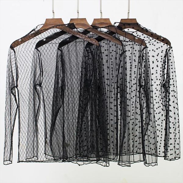 spring summer lace womens blouses mesh see through long sleeve black dot star striped blouse, White
spring summer lace womens blouses mesh see through long sleeve black dot star striped blouse, White