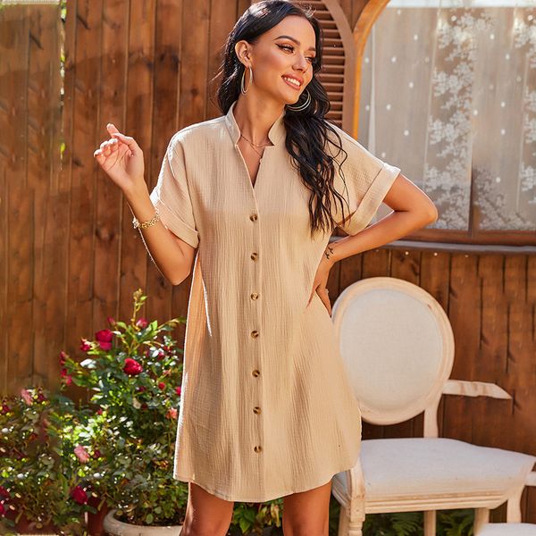 jumpsuit summer solid women casual stand collar t shirt khaki short sleeve female single breasted button mini cotton es, Black;white
jumpsuit summer solid women casual stand collar t shirt khaki short sleeve female single breasted button mini cotton es, Black;white