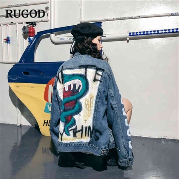 Women's Jackets Rugod Autumn jean jacket , handpainted, custom-made, high-street lyrics, print, loose coat, Korean style SEYG, Black;brown 
Women's Jackets Rugod Autumn jean jacket , handpainted, custom-made, high-street lyrics, print, loose coat, Korean style SEYG, Black;brown