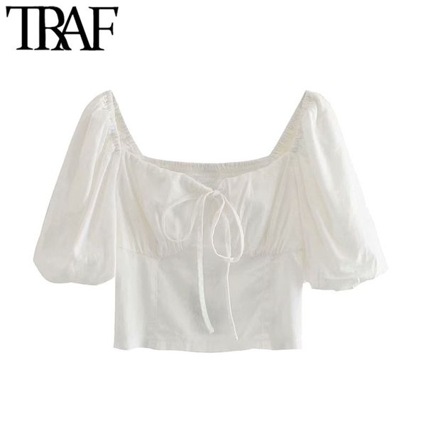 traf women sweet fashion with tied cropped blouses vintage puff sleeve back elastic female shirts blusas chic 210415, White
traf women sweet fashion with tied cropped blouses vintage puff sleeve back elastic female shirts blusas chic 210415, White