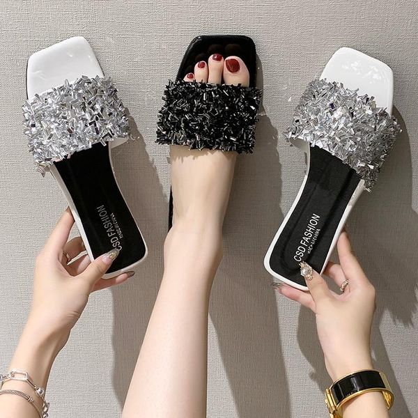 slippers shoes women summer glitter slides pantofle fashion low jelly flat 2021 luxury rome crystal square heel pu basic rubber, Black
slippers shoes women summer glitter slides pantofle fashion low jelly flat 2021 luxury rome crystal square heel pu basic rubber, Black