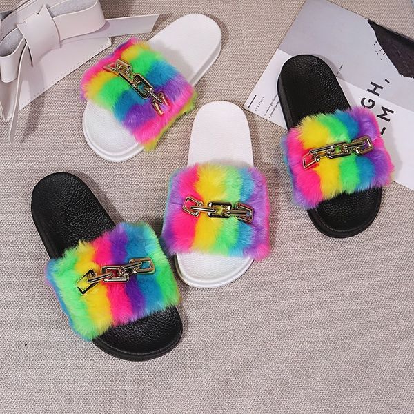 luxury slippers wear rainbow fur chain flat for women's 2021 summer large 43 slippers, Black
luxury slippers wear rainbow fur chain flat for women's 2021 summer large 43 slippers, Black