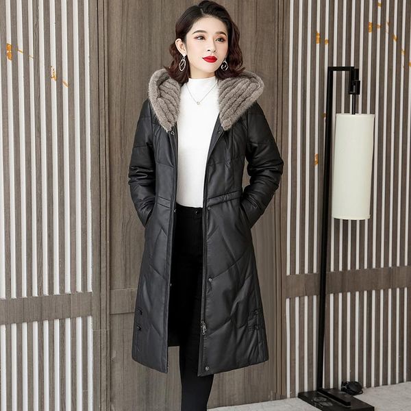 women's leather & faux winter genuine jacket white duck down coat natural coats hooded warm sheepskin jackets thick clothes wpy4036, Black
women's leather & faux winter genuine jacket white duck down coat natural coats hooded warm sheepskin jackets thick clothes wpy4036, Black