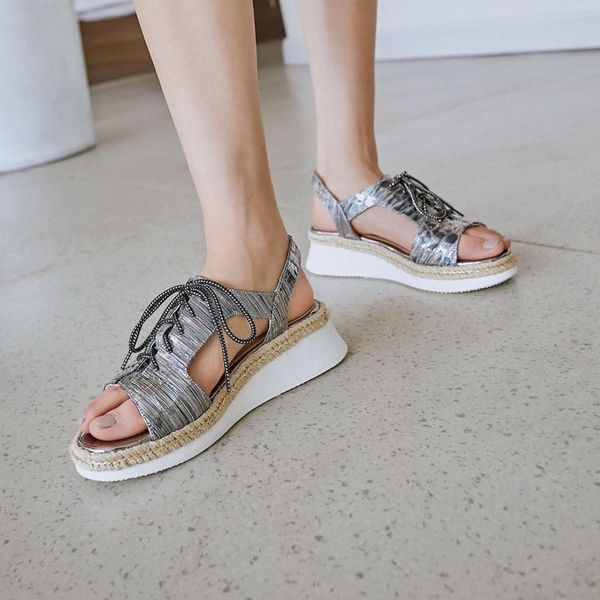 summer platform sandals open toe lace up shoes metallic silver gold leather bohemian beach girl's women, Black
summer platform sandals open toe lace up shoes metallic silver gold leather bohemian beach girl's women, Black