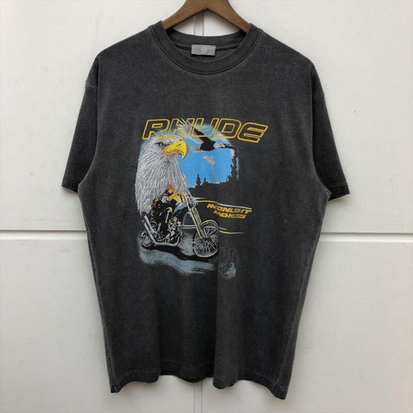 eagle rhude women washed mens t shirts do old summer fashion tees streetwear, White;black 
eagle rhude women washed mens t shirts do old summer fashion tees streetwear, White;black