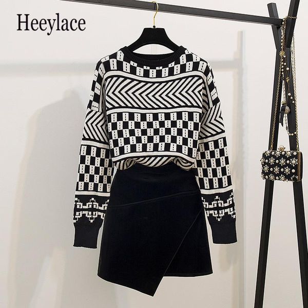 two piece dress skirt set knitted pullover geometric pattern soft sweater zipper pu glossy irregular high street korean, White
two piece dress skirt set knitted pullover geometric pattern soft sweater zipper pu glossy irregular high street korean, White
