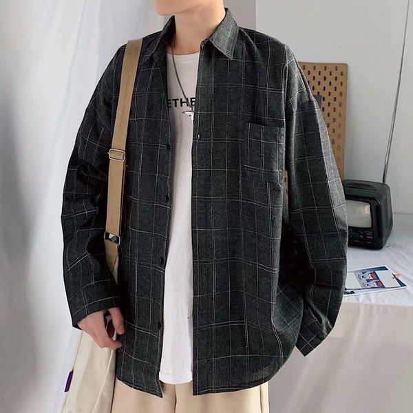 small fresh plaid shirt men's tide brand spring loose wild student korean couple casual retro jacket shirts, White;black
small fresh plaid shirt men's tide brand spring loose wild student korean couple casual retro jacket shirts, White;black