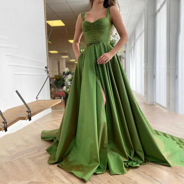 uzn arrival green satin bustier a-line prom dress elegant straps evening dress plus size split party dress 210719, White;black
uzn arrival green satin bustier a-line prom dress elegant straps evening dress plus size split party dress 210719, White;black