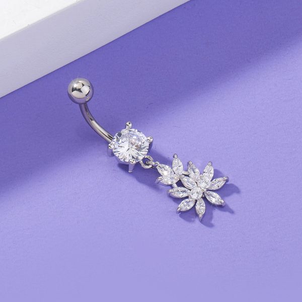 new mini inlaid lotus zircon flower shaped navel ring female body piercing jewelry, Silver
new mini inlaid lotus zircon flower shaped navel ring female body piercing jewelry, Silver