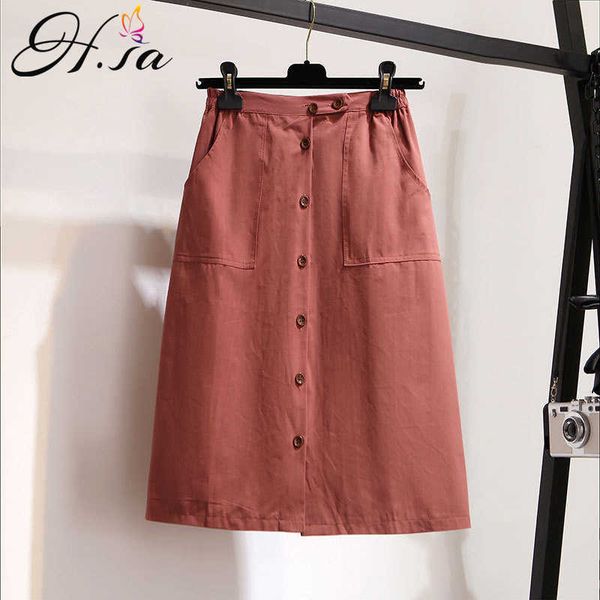 h.sa women summer skirts high waist korean style candy color solid button up longo skirts female jupes saias longas black skirts 210716 
h.sa women summer skirts high waist korean style candy color solid button up longo skirts female jupes saias longas black skirts 210716