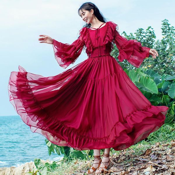 casual dresses boshow 2021 fashion women long maxi flare sleeve spring bohemian chiffon s-l ruffles red, Black;gray
casual dresses boshow 2021 fashion women long maxi flare sleeve spring bohemian chiffon s-l ruffles red, Black;gray