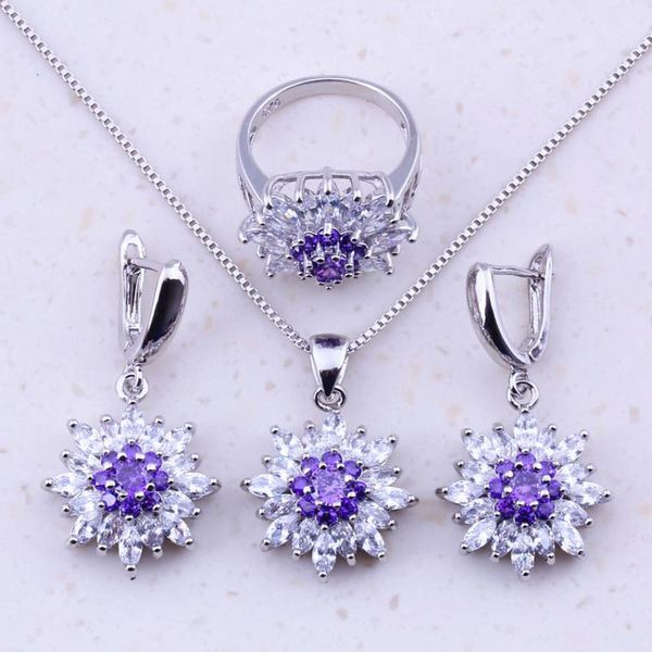 earrings & necklace gorgeous purple crystal cubic zircon sterling flower jewelry sets for women fashion j0038, Silver
earrings & necklace gorgeous purple crystal cubic zircon sterling flower jewelry sets for women fashion j0038, Silver