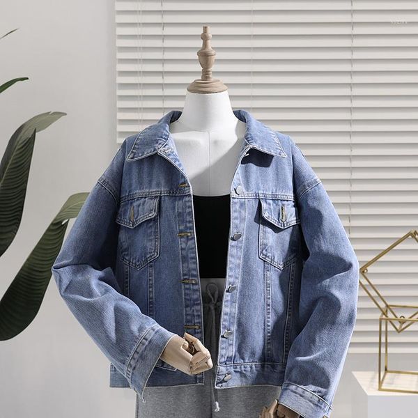 women's jackets vintage blue denim jacket female 2021 spring autumn korean loose long sleeve single-breasted women jeans jaqueta femini, Black;brown
women's jackets vintage blue denim jacket female 2021 spring autumn korean loose long sleeve single-breasted women jeans jaqueta femini, Black;brown