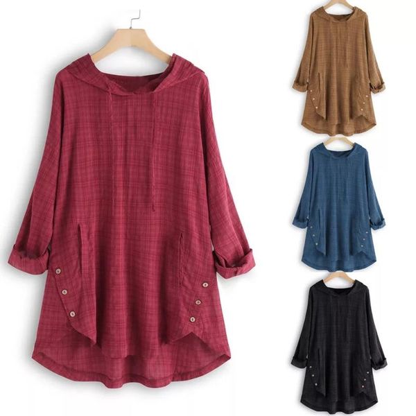 women's blouses & shirts women blouse 2021 autumn plaid checked hoodies long sleeve shirt casual linen tunic hooded blusas 5xl, White
women's blouses & shirts women blouse 2021 autumn plaid checked hoodies long sleeve shirt casual linen tunic hooded blusas 5xl, White