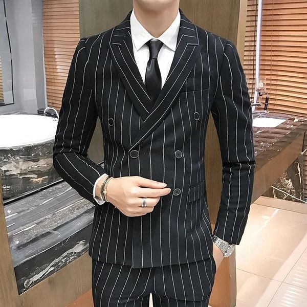 men's suits 3 pieces polyester lapel black navy blue double breasted striped casual slim fit wedding for men jacket+vest+pants & blazer, White;black
men's suits 3 pieces polyester lapel black navy blue double breasted striped casual slim fit wedding for men jacket+vest+pants & blazer, White;black