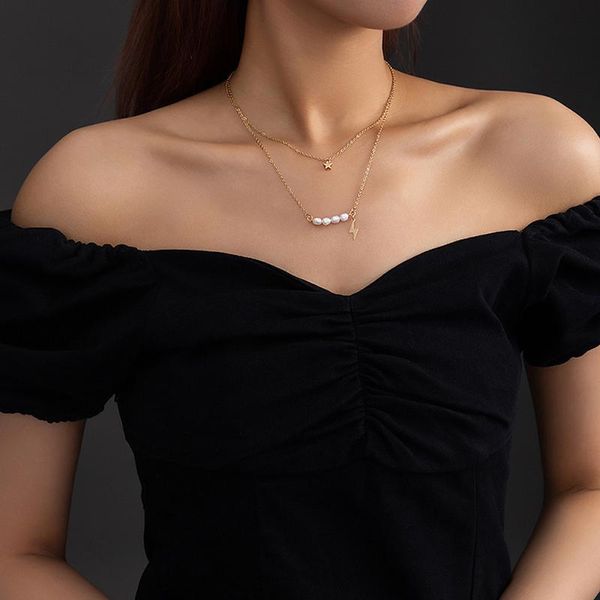 pendant necklaces 2pcs fashion beaded lady necklace double natural pearl chain gold star girl collar jewelry, Silver
pendant necklaces 2pcs fashion beaded lady necklace double natural pearl chain gold star girl collar jewelry, Silver
