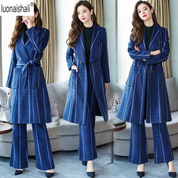 women's suits & blazers arrival women temperament double breasted fashion warm plaid suit long coat slim pant wide leg, White;black
women's suits & blazers arrival women temperament double breasted fashion warm plaid suit long coat slim pant wide leg, White;black