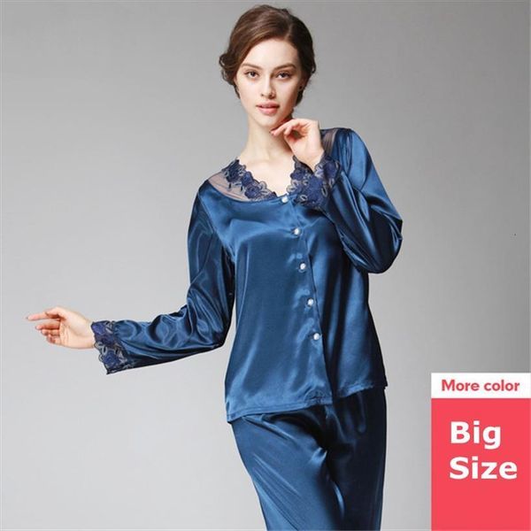 big size 2 piece faux women sleepwear silk pajamas set lace long pants autumn spring home wear, Black;red
big size 2 piece faux women sleepwear silk pajamas set lace long pants autumn spring home wear, Black;red