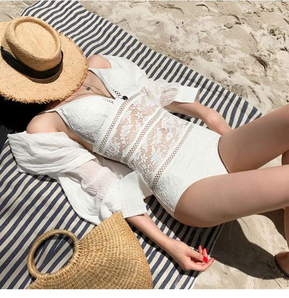 korea queen south high cold women's one piece bikini open back covered belly lace hollow spring swimsuit, White;black
korea queen south high cold women's one piece bikini open back covered belly lace hollow spring swimsuit, White;black