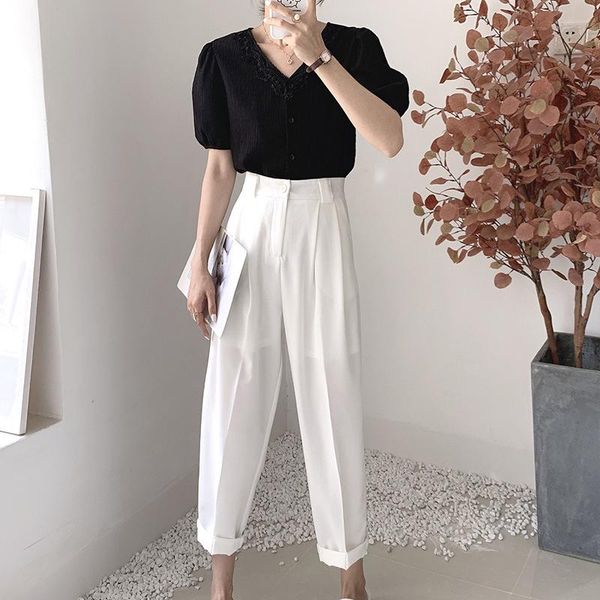 casual loose women suit pants pockets high waist 2021 spring summer ol trousers korean style pantalon mujer women's & capris, Black;white
casual loose women suit pants pockets high waist 2021 spring summer ol trousers korean style pantalon mujer women's & capris, Black;white
