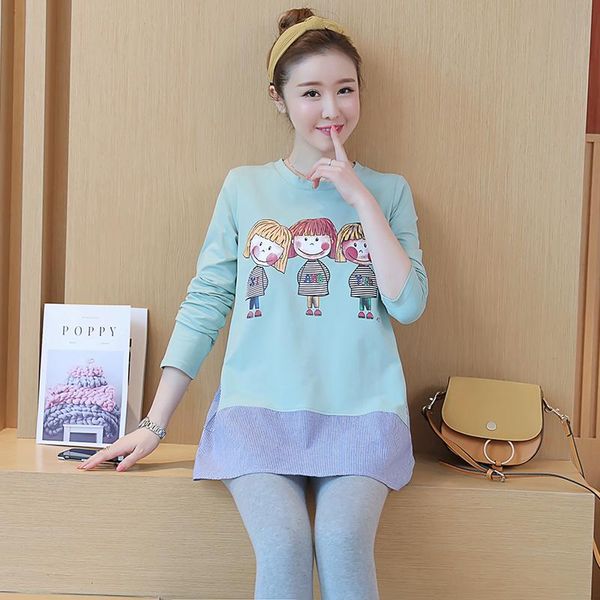 early spring korean o neck casual printed maternity dress loose stylish pregnant women mom dresses, White
early spring korean o neck casual printed maternity dress loose stylish pregnant women mom dresses, White
