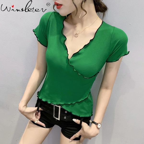 women's t-shirt summer korean style cotton fashion bordered v-neck ruffles women short sleeve bottoming shirt tees t15224a, White
women's t-shirt summer korean style cotton fashion bordered v-neck ruffles women short sleeve bottoming shirt tees t15224a, White