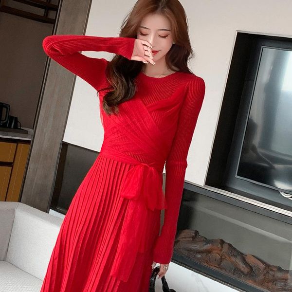 red knitted mesh dress women's autumn and winter mid length over knee bottomed sweater pleated with overcoat casual dresses, Black;gray
red knitted mesh dress women's autumn and winter mid length over knee bottomed sweater pleated with overcoat casual dresses, Black;gray