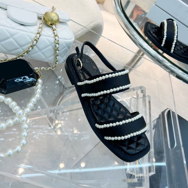 2022designer sandals women shoe spring and summer new style graceful open toe word slippers genuine leather pearl covered edge, Black
2022designer sandals women shoe spring and summer new style graceful open toe word slippers genuine leather pearl covered edge, Black