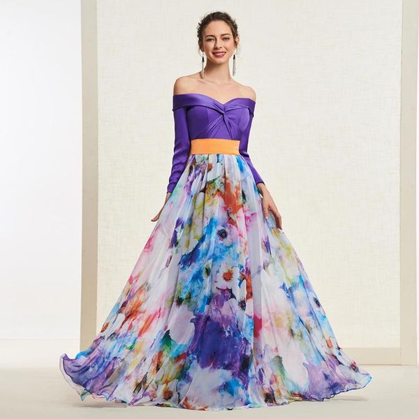 party dresses tanpell off the shoulder evening dress printed long sleeves floor length women custom a line, White;black
party dresses tanpell off the shoulder evening dress printed long sleeves floor length women custom a line, White;black