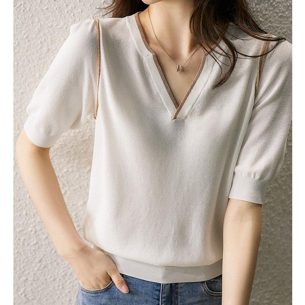 women's t-shirt ljsxls t shirt women summer mujer v neck half sleeve tshirt knitted slim fashion clothes female casual poleras 2022, White
women's t-shirt ljsxls t shirt women summer mujer v neck half sleeve tshirt knitted slim fashion clothes female casual poleras 2022, White
