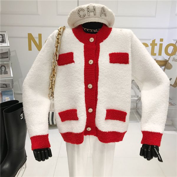 coat round goal color combining single spring breasted cardigan 2021 niche soft short sweater design, Tan;black
coat round goal color combining single spring breasted cardigan 2021 niche soft short sweater design, Tan;black