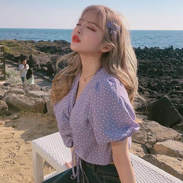 women's blouses & shirts summer 2021 girl style fashion trend pull rope v-neck short shirt cute wave point top, White
women's blouses & shirts summer 2021 girl style fashion trend pull rope v-neck short shirt cute wave point top, White