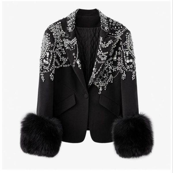 women's suits & blazers women black patchwork diamonds hairy blazer lapel long sleeve slim fit jacket fashion spring autumn high street, White;black
women's suits & blazers women black patchwork diamonds hairy blazer lapel long sleeve slim fit jacket fashion spring autumn high street, White;black